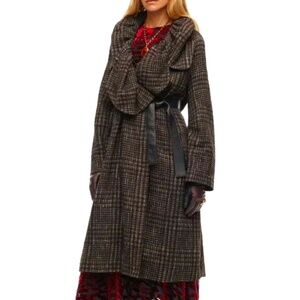 Zara Limited Edition Balloon Ruffle Puff Collar Tweed Wrap Coat NWT